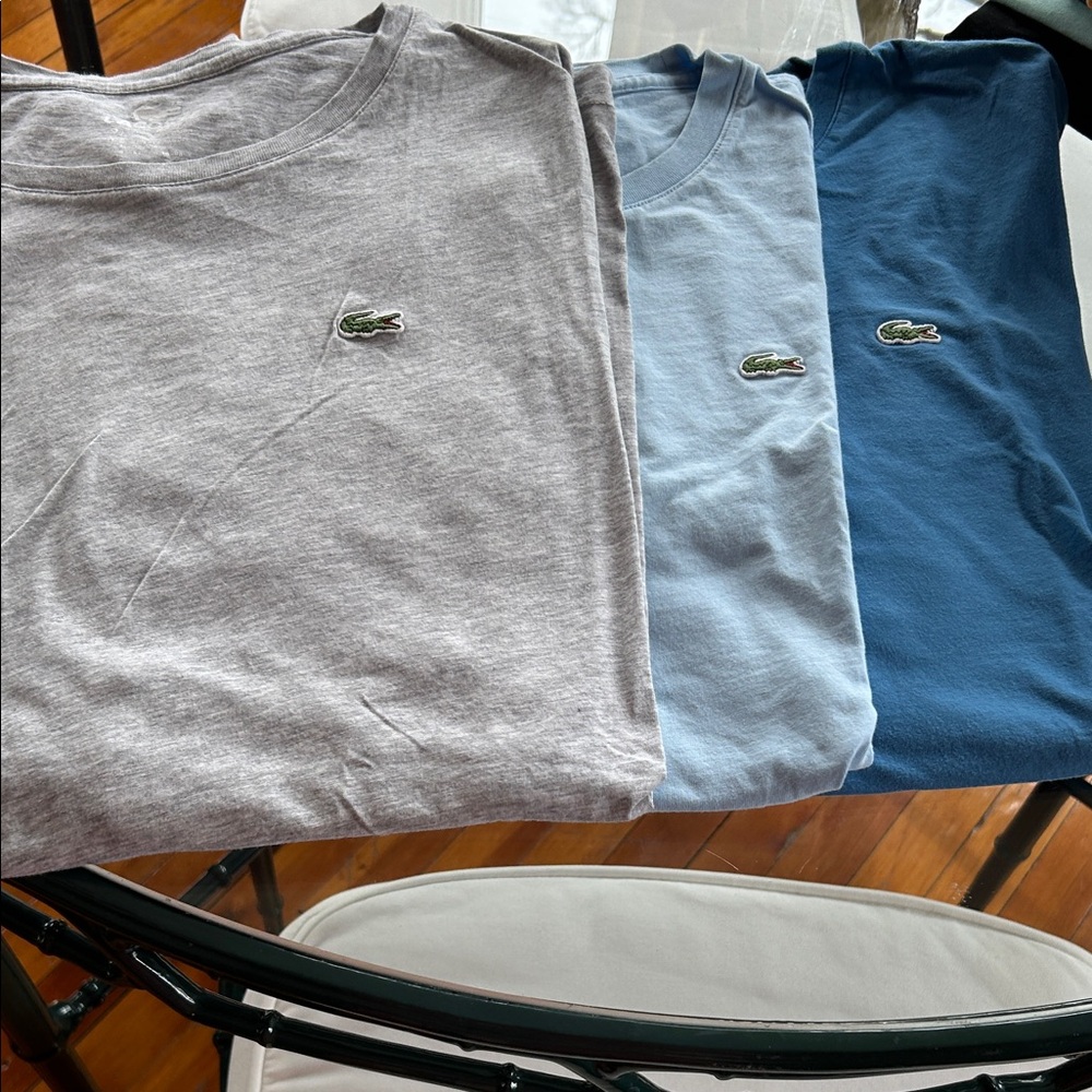 Lacoste Trio of Gray, Light Blue, and Blue Tees
